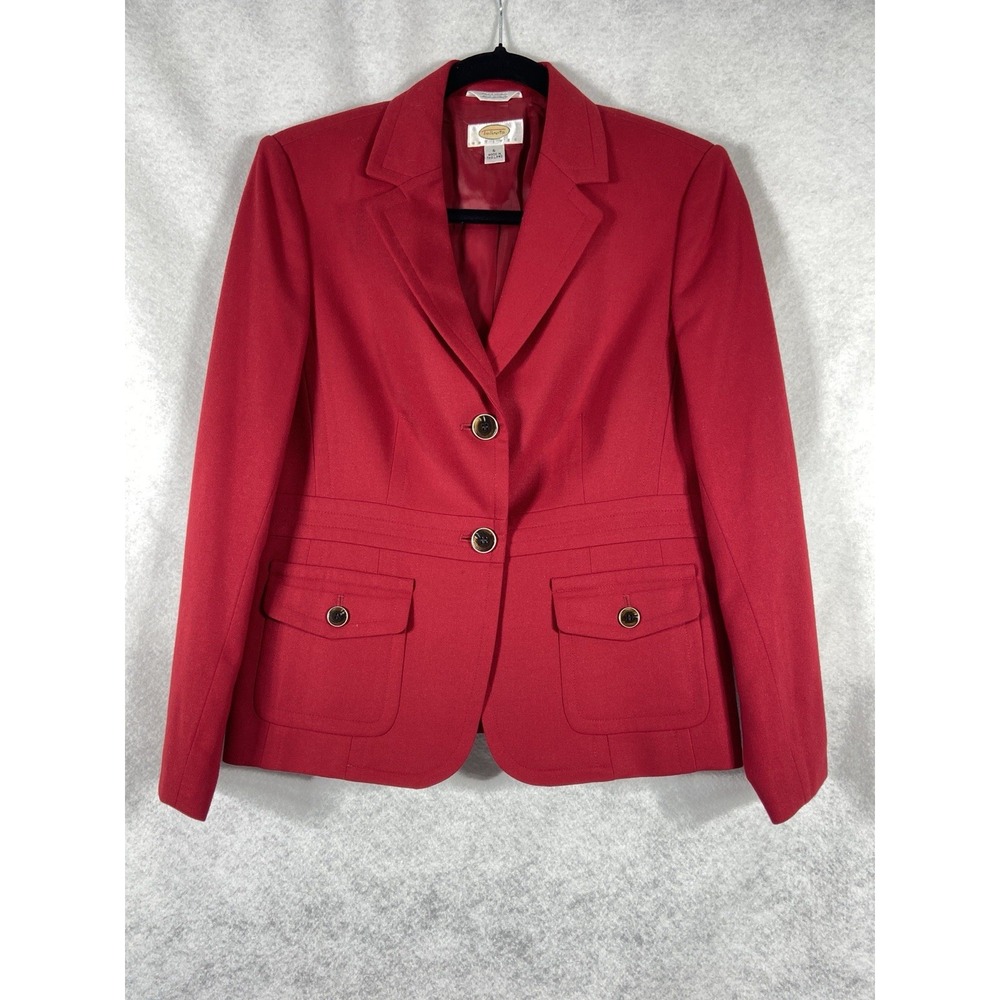 Vintage Talbots Jacket Petite 6P Red Blazer Wool Long Sleeve Safari Old Money